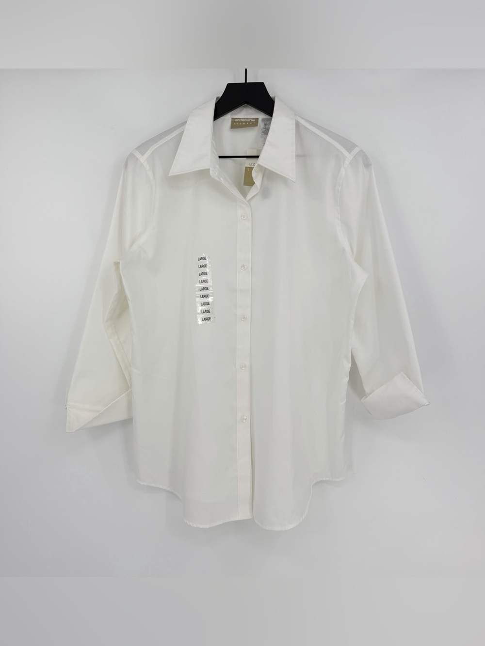 NWT LIZ CLAIBORNE 3/4 Sleeve Button Down Shirt White L